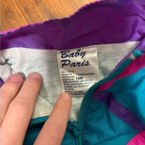 Baby Paris Vintage Teal Pink Purple Windbreaker Zip Up Lightweight Jacket - Picture 4 of 4